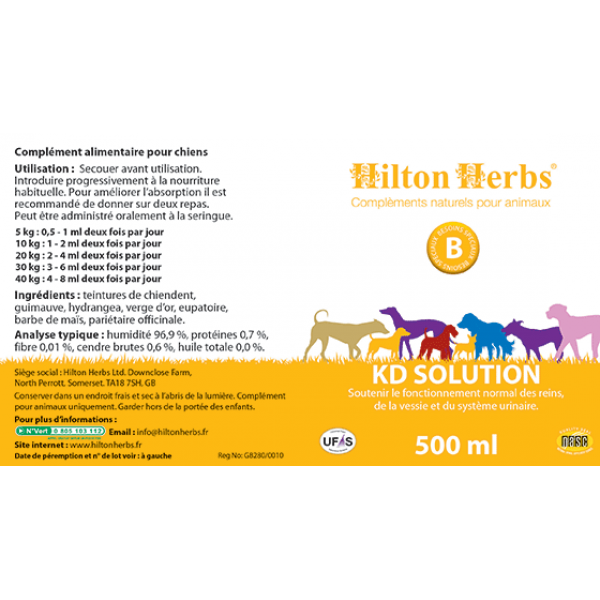 Ingrédients et dosage de KD Solution de Hilton Herbs